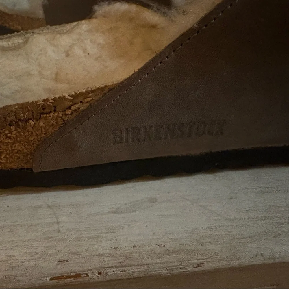 Birkenstock Arizona Shearling Suede Leather Stone Iron Sandals Sz. 44 US 11-11.5